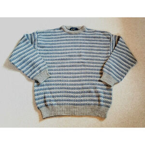 VINTAGE Mens Sweater-ROBBIE READ-ENGLAND-gray/blue patterned Fisherman wool-XL